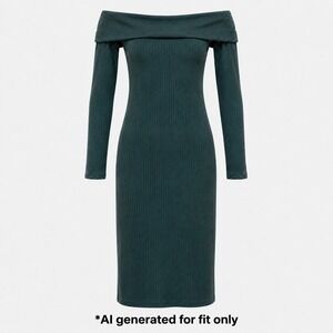 Forever 21 Ribbed Off the Shoulder Bodycon Mini‎ Dress Women Medium Green